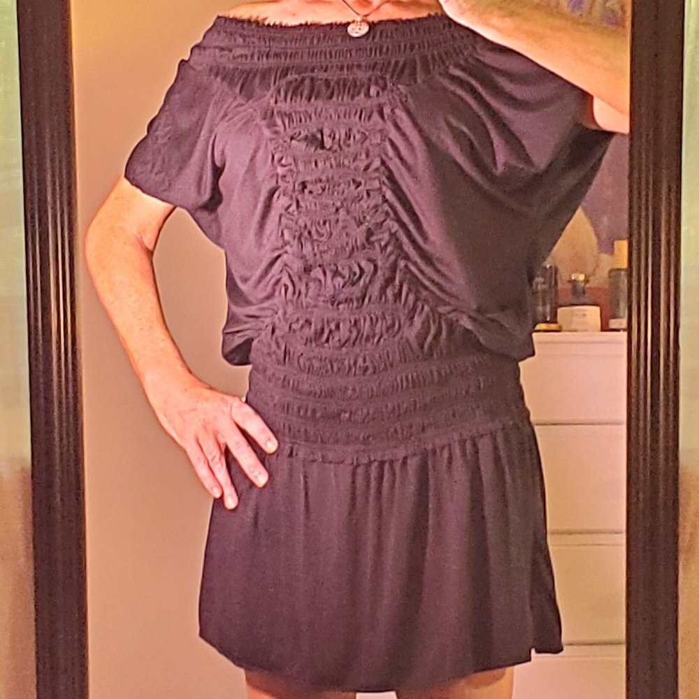 MAX STUDIO Black Silk Tunic Mini Dress